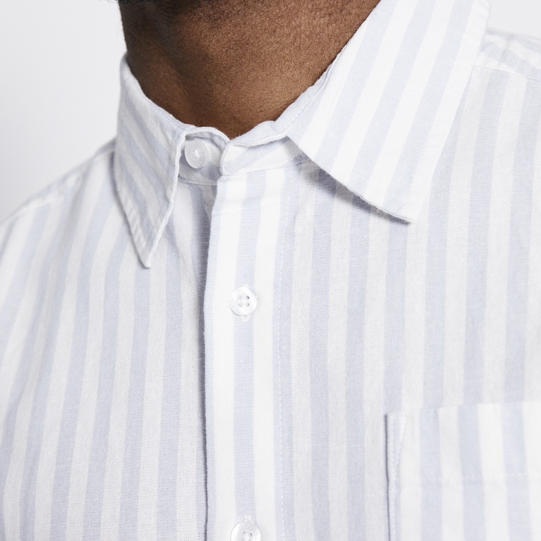 Short sleeve linen blend shirt "Isak Stripe" Light blue
